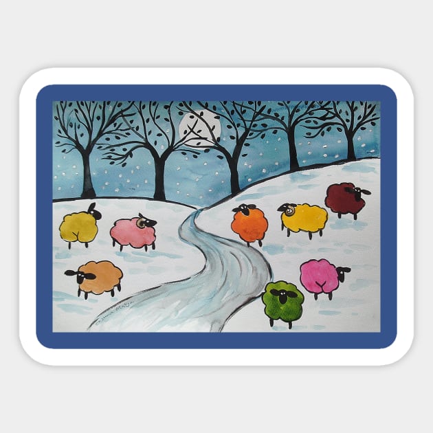 Quirky Colourful Sheep in the Snow Sticker by Casimirasquirkyart